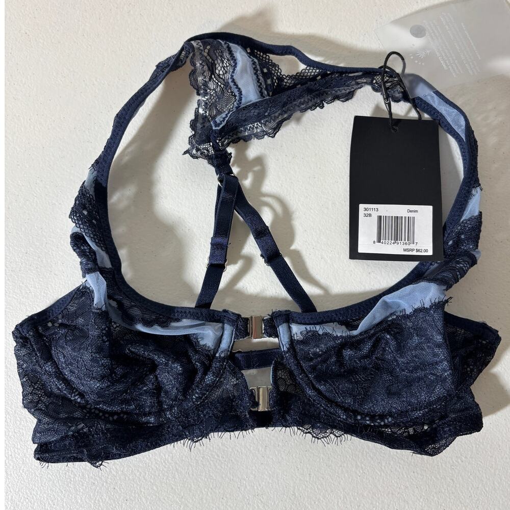 Thistle & Spire NWT Size 32B Strappy Blue Lace Bra Front Closure Underwire